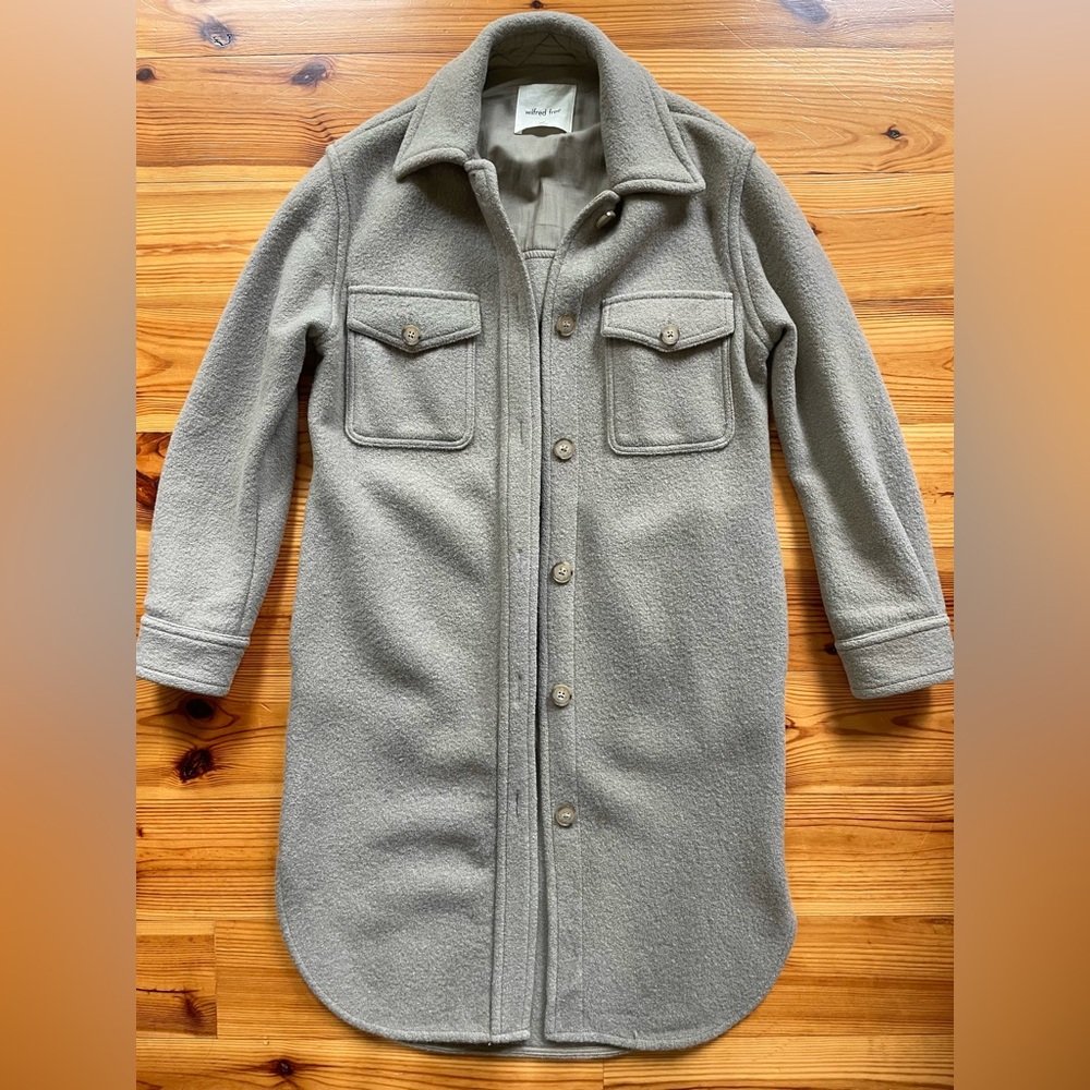 WILFRED Aritzia Sage Green Ganna Long Shirt Jacket Shacket XXS 00 0